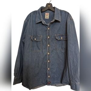 Dickies Button Up Shirt Mens 2XL Blue Denim Jean Long Sleeve Workwear Western